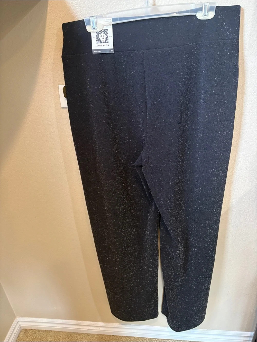 Anne Klein Black Metallic Fleck Wide-Leg Pants